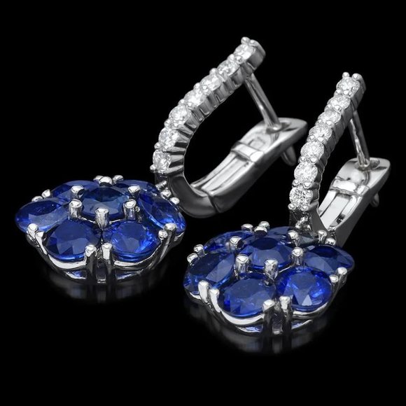 6.00 Carats Natural Sapphire and Diamond 14K Solid White...